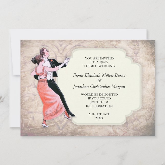 1920's Wedding Invitation Vintage Dancing Couple (Front)