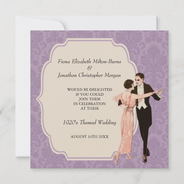 1920's Wedding Invitation Vintage Dancing Couple (Front)