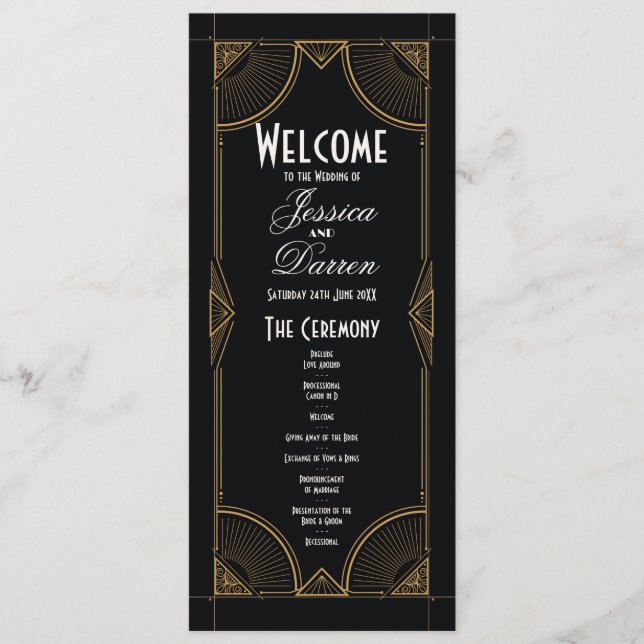 1920s Wedding Menu Ceremony Art Deco Details (Front)