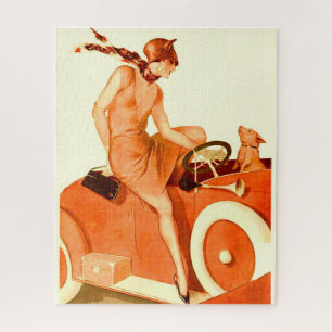 1920s woman, car and dog jigsaw puzzle