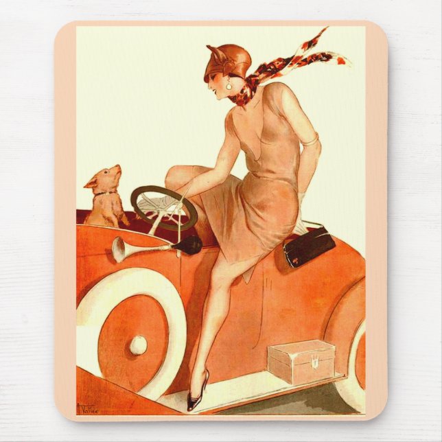 1920s woman, car and dog mouse mat (Front)