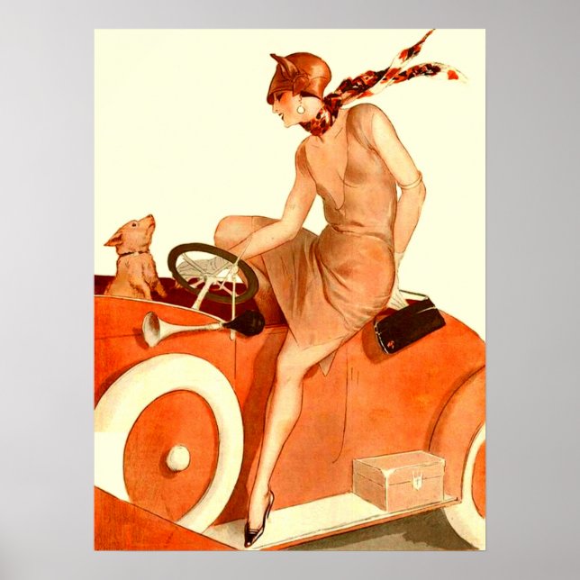 1920s woman, car and dog poster (Front)