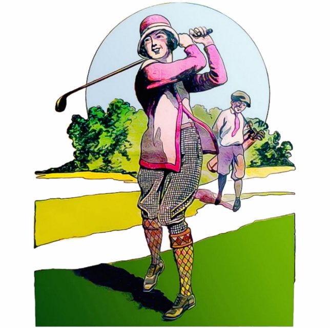 1920's Women's Golf Desk Sculpture Standing Photo Sculpture (Front)