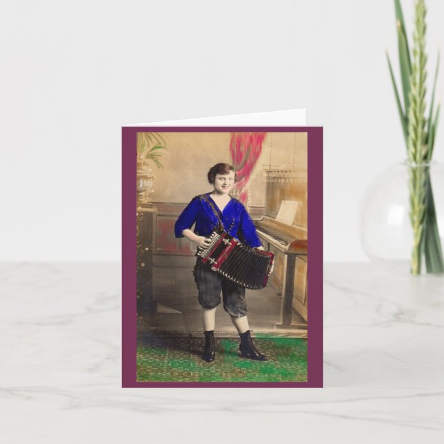 1920s young lady accordionist RPPC Note Card (Front)