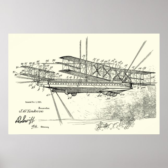 1921 Airship Aeroplane Patent Art Drawing Print (Front)