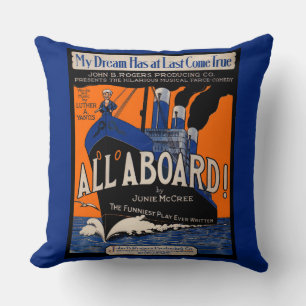 1921 All Aboard sheet music print Cushion