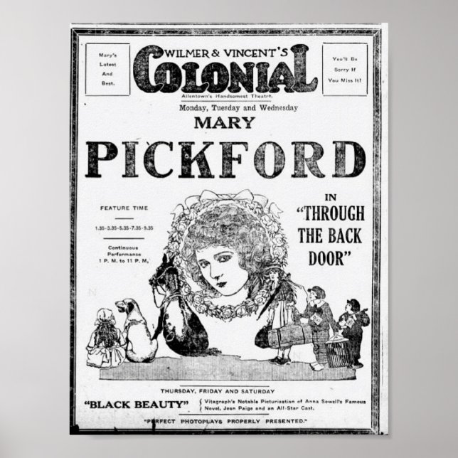 1921, Mary Pickford, Through the Back Door Poster (Front)