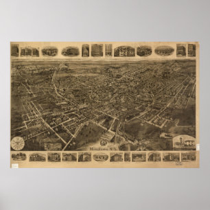 1921 Middletown, NY Birds Eye View Panoramic Map Poster