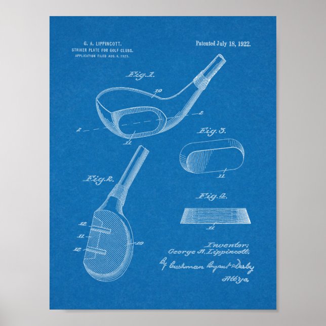 1922 Golf Club Head Design Patent Art Print (Front)