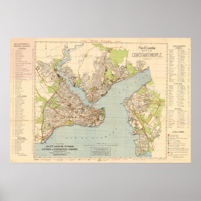 1922 Map of Constantinople - Istanbul, Turkey Poster (Front)