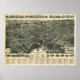 1922 Middletown, NY Birds Eye View Panoramic Map Poster