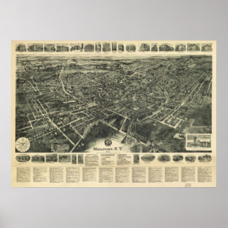 1922 Middletown, NY Birds Eye View Panoramic Map Poster