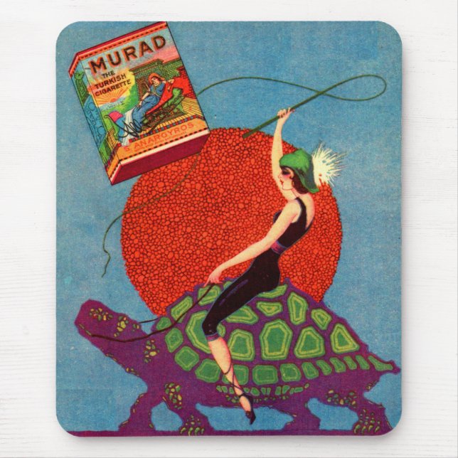 1922 Murad cigarettes lady riding giant tortoise Mouse Mat (Front)