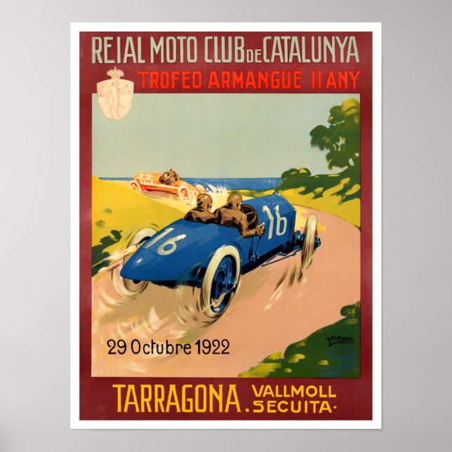 1922 Tarragona Grand Prix vintage racing Poster (Front)