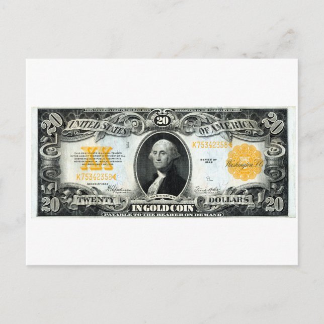 1922 US Gold Certificate Postcard (Front)