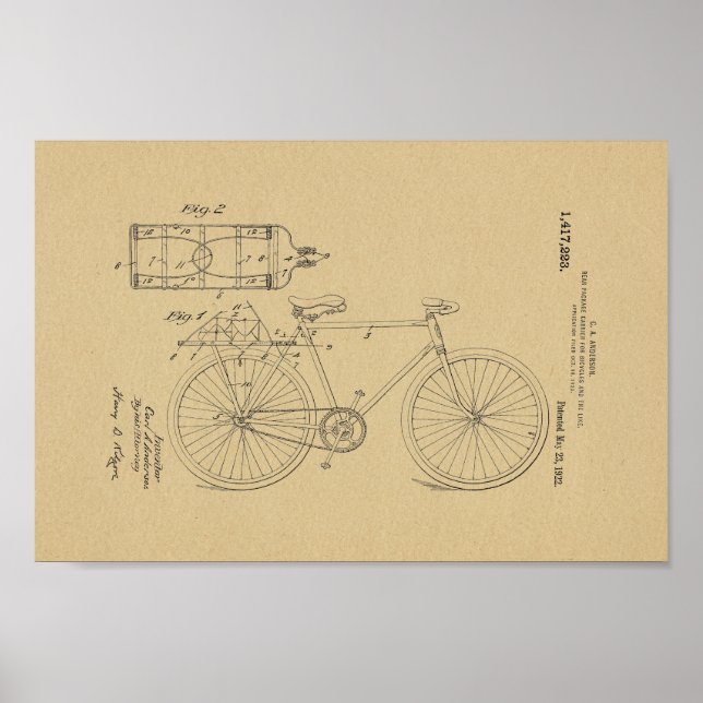 1922 Vintage Bicycle Patent Art Print (Front)