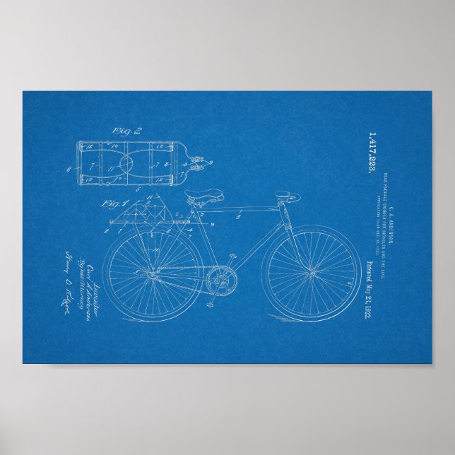 1922 Vintage Bicycle Patent Blueprint Art Print (Front)
