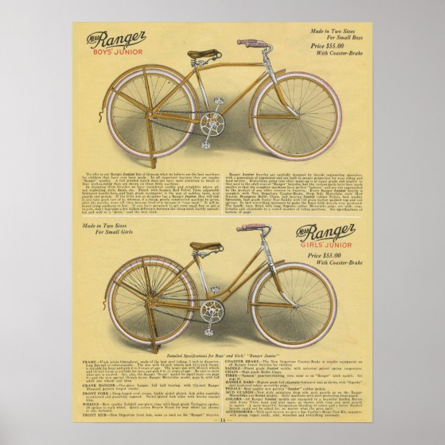 1923 Boys Girls Ranger Bicycle Ad Art Poster (Front)