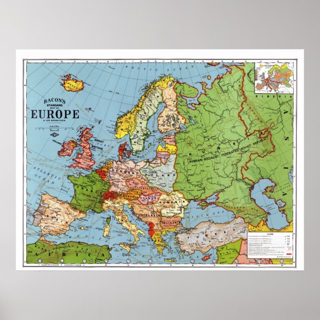 1923 Map of Europe Poster (Front)