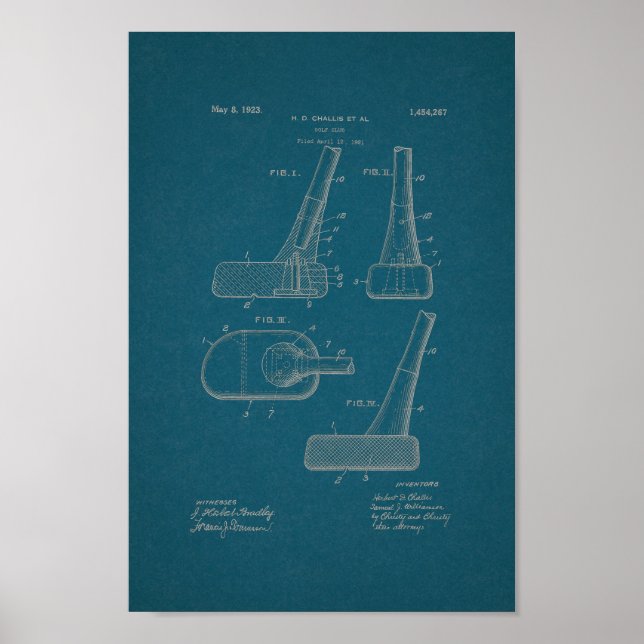 1923 Vintage Golf Club Patent Blueprint Art Print (Front)