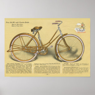 1923 Vintage Ladies Ranger Bicycle Ad Art Poster