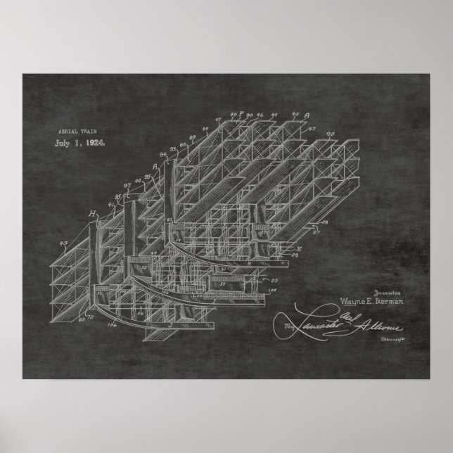 1924 Airplane Train Patent Art Drawing Print (Front)
