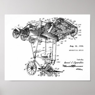 1924 Flying Bicycle Aeroplane Patent Drawing Print