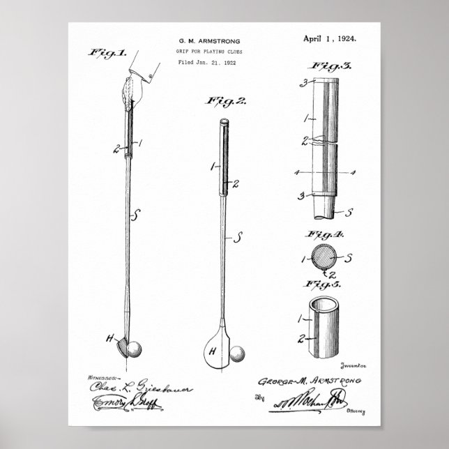 1924 Golf Club Grip Patent Art Drawing Print (Front)
