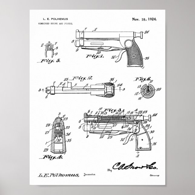1924 Knife Gun Patent Art Drawing Print (Front)