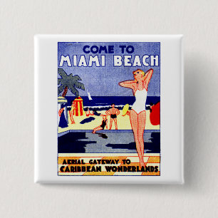 1925 Miami Beach Travel Poster 15 Cm Square Badge
