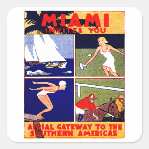 1925 Miami Travel Poster Square Sticker