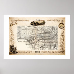 1925 Tourist Road Map of Westside of Los Angeles Poster
