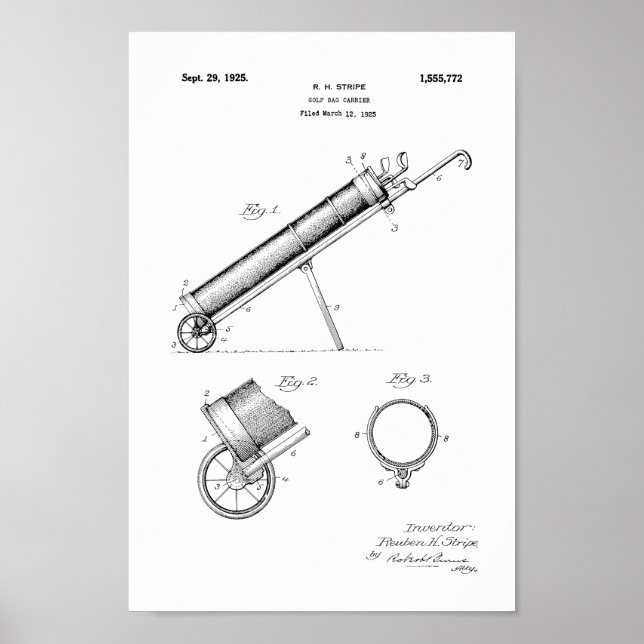 1925 Vintage Golf Bag Patent Art Print (Front)