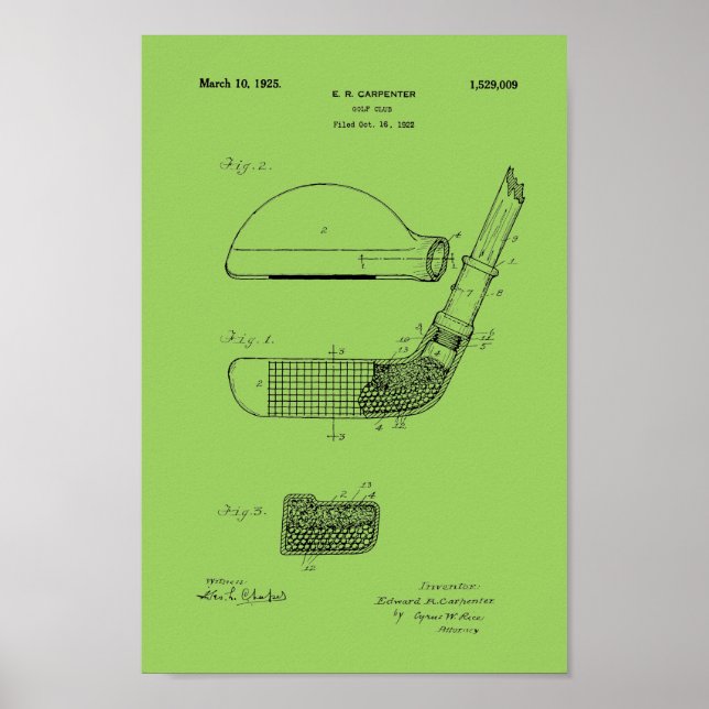 1925 Vintage Golf Club Patent Blueprint Art Print (Front)
