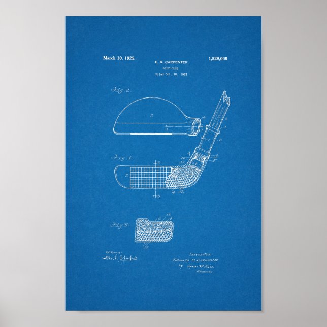 1925 Vintage Golf Club Patent Blueprint Art Print (Front)