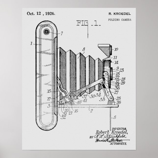 1926 Folding Camera Patent Art Drawing Print (Front)