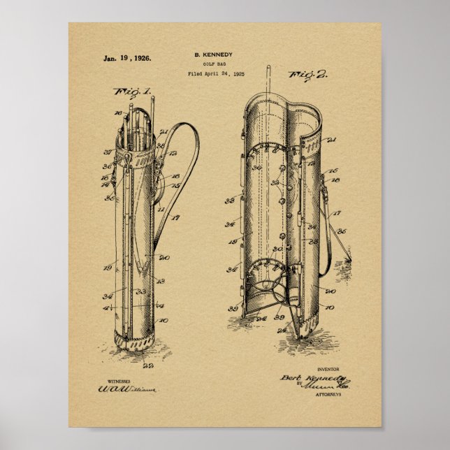1926 Golf Club Caddy Bag Design Patent Art Print (Front)