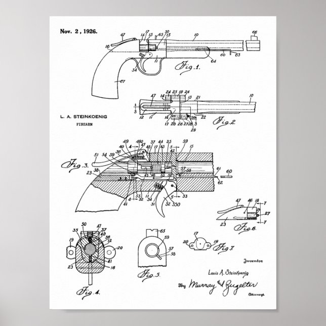 1926 Gun Patent Art Drawing Print (Front)