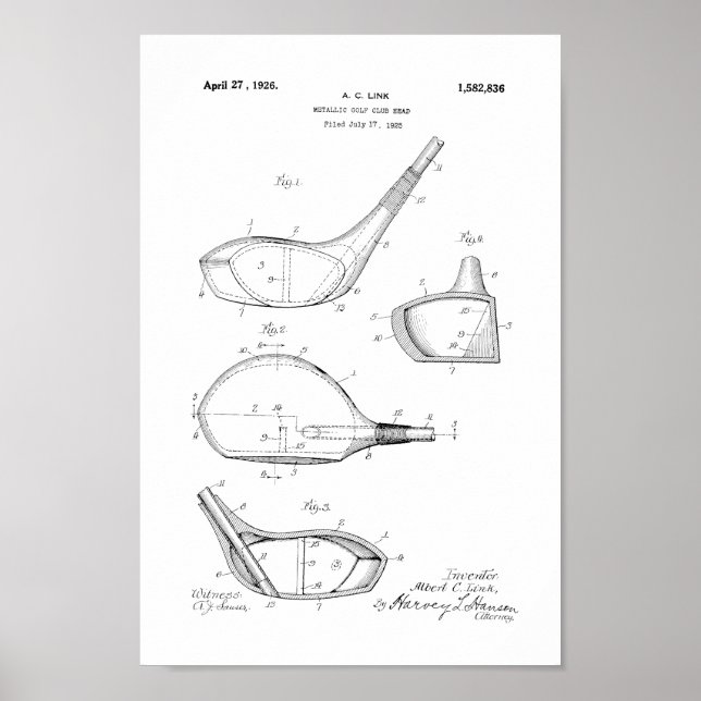 1926 Vintage Golf Club Head Patent Art Print (Front)