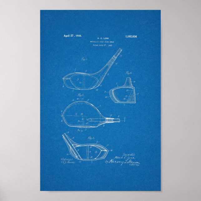 1926 Vintage Golf Club Patent Blueprint Art Print (Front)