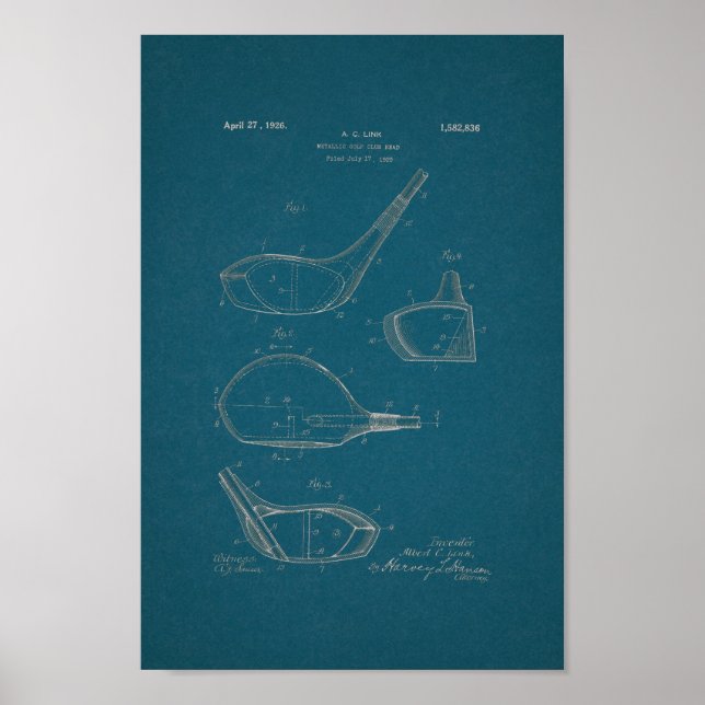 1926 Vintage Golf Club Patent Blueprint Art Print (Front)