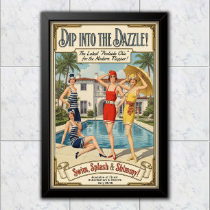 1926 Vintage Poolside Chic Swimwear Advertising Poster