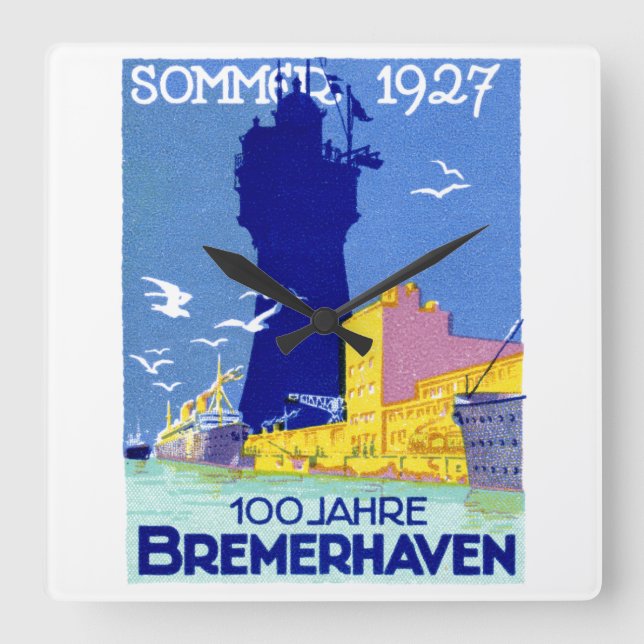 1927 Bremerhaven Germany Square Wall Clock (Front)