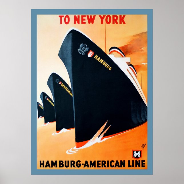 1927 Hamburg to New York Ship Poster (Front)