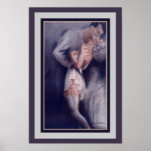 1927 Lorenzi, Art Deco Kissing Couple Poster