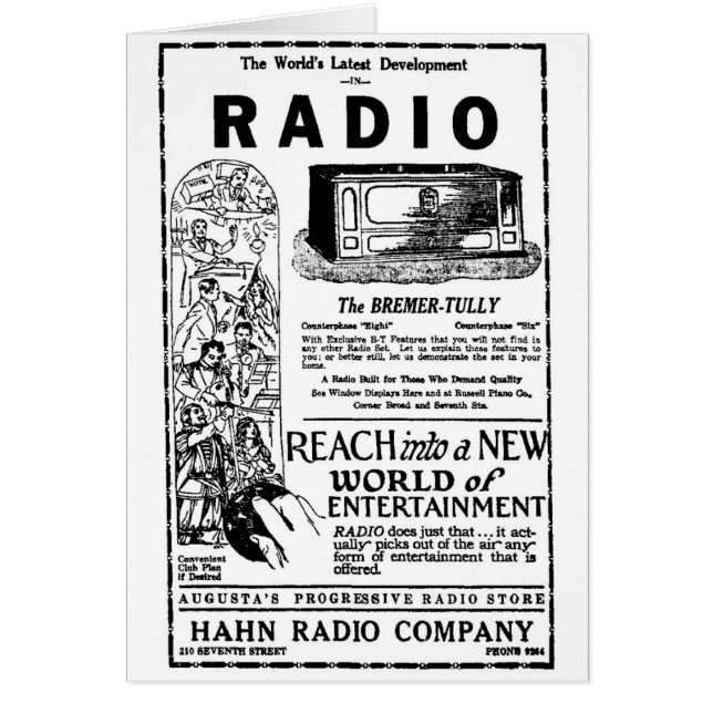 1927 vintage radio advertisement Card (Front)