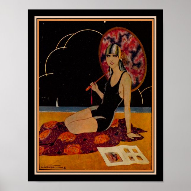 1928 Art Deco Girl on the Beach Poster (Front)