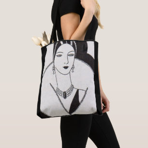 1928 art deco woman print tote bag