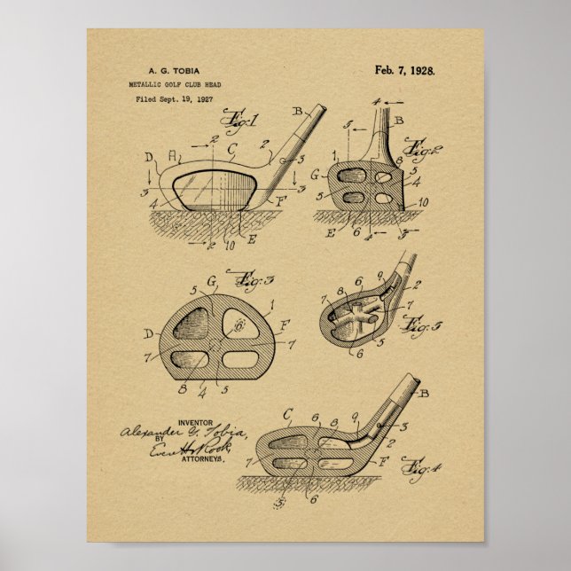1928 Golf Club Head Design Patent Art Print (Front)