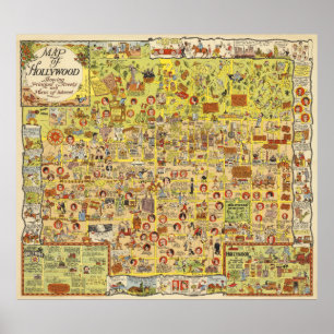 1928 MAP of Old Hollywood Poster